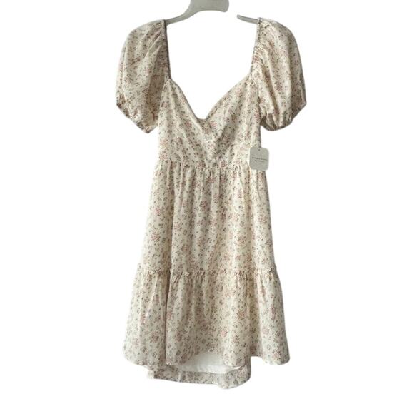 Altar’d State Floral Puff Sleeve Mini Dress Cream Pink Flowers Size M NWT - Picture 1 of 13